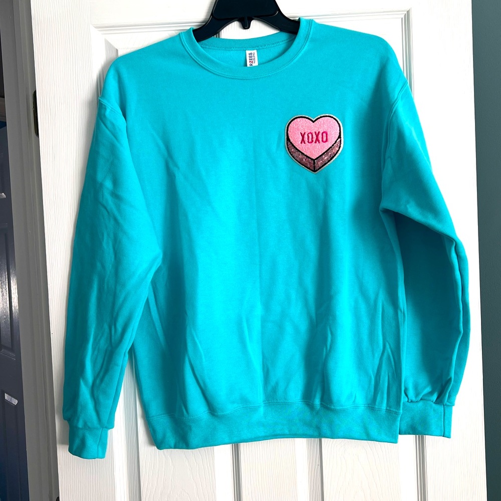Valentine- Teal puffy heart sweatshirt- Size medium